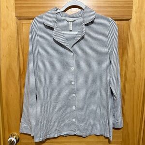 Soma Gray and White Large Striped Button-Down Pajama Top with a Little Sparkle.
